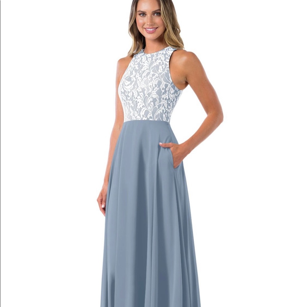 Dusty blue bridesmaid or prom dress size 12 with lace bodice